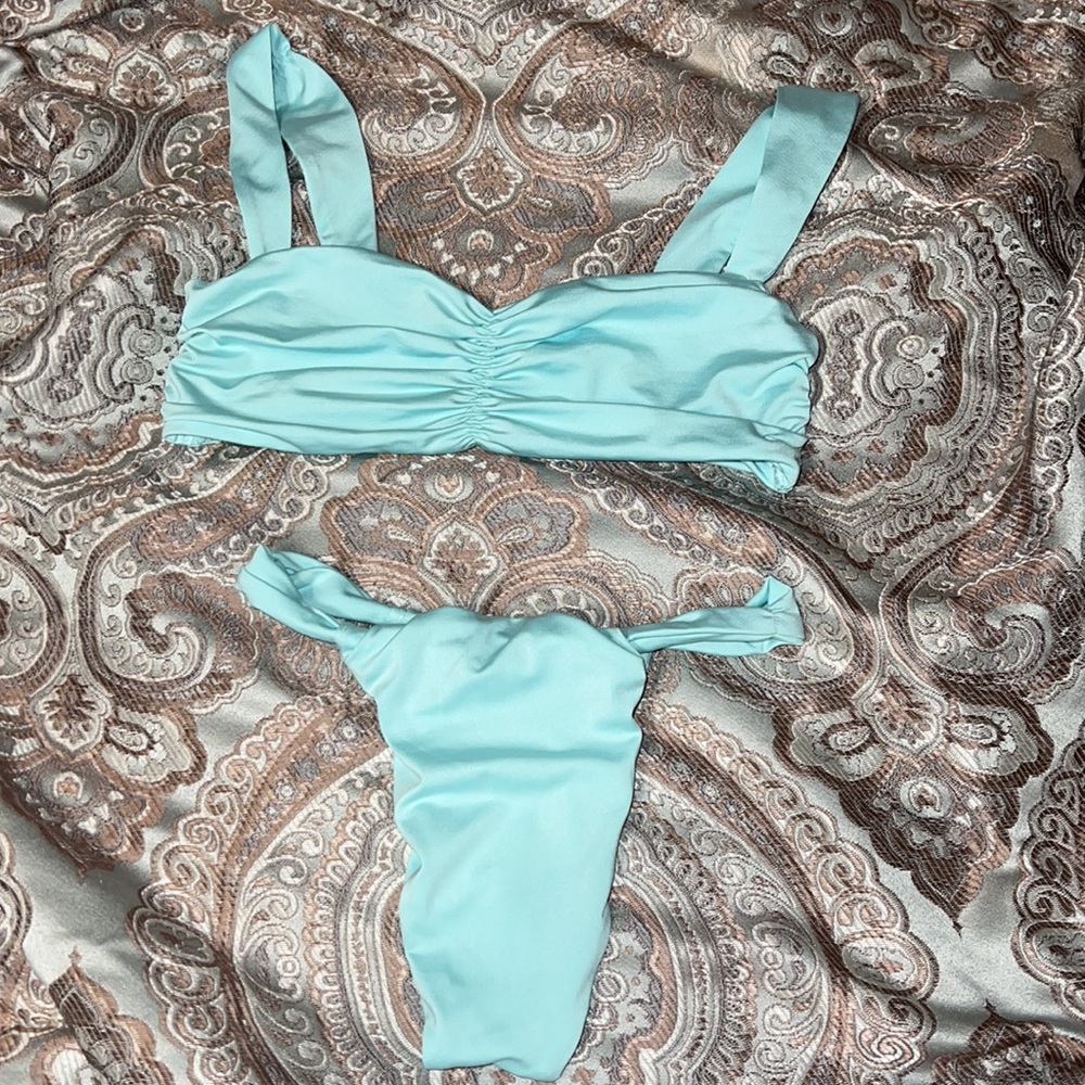 Oh Polly Ruched Turquoise Bikini Top